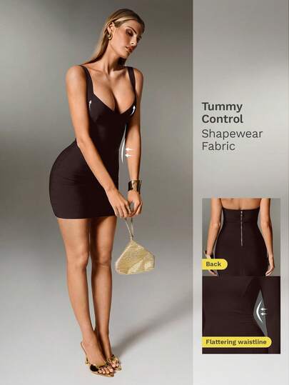 Nuvra Sexy Solid Color Knit Spaghetti Strap Sleeveless Mini Dress, Bodycon Party Holiday Dress For Women