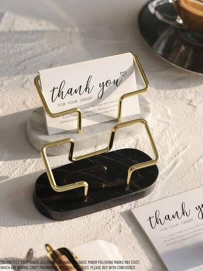 [Luxury Marble Business Card Holder] Golden Luxury Marble Business Card Holder - Elegant Desktop Name Card Clip For Office & Front Desk, Ideal For Conference Gifts