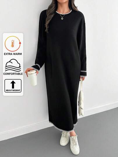 SHEIN Tall Women Long Casual Sweater Dress, Tall Size, Dailywear, Fall, Winter,Petite