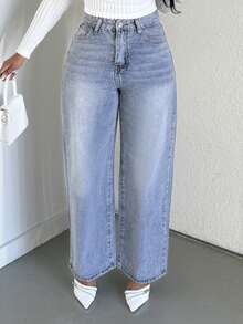 Alexandranx Pantalones Vaqueros De Pierna Ancha Para Mujer - Lavado ligero - Ver 4