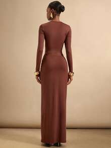 Lyxana Women's Fashion Ruched Elegant Metal 2 Pieces Set - Redwood - View 2