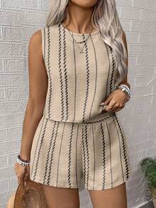 Linhara Plus-Size Ladies' Woven Casual Summer Two-Piece Set - Apricot - View 1