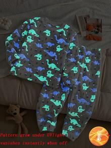 男童法兰绒恐龙印花睡衣，适合秋冬季睡衣和家居服