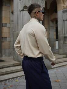 Artur Kramer 老钱男装风格男士时尚百搭高领套头毛衣，适合秋冬 - 杏色 - 查看 2