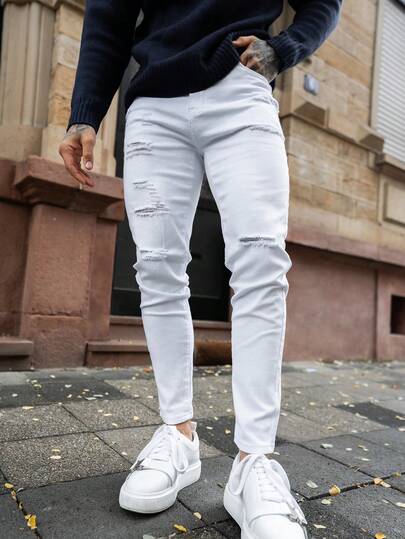 Artur Kramer 男式紧身弹力破洞机车牛仔裤