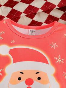 2件套男童可爱圣诞夜光圣诞老人卡通图案长袖修身睡衣套装，秋冬款 - 紅色 - 查看 4