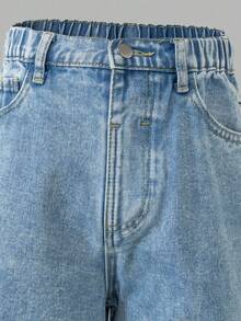 Sweetra Blugi sport pentru fete preadolescente, casual, albastru deschis, cu imprimeu de funde, buzunare, lejeri, cu picior larg, confortabili, de zi cu zi, cu croială relaxată, din denim spălat, blugi cu picior larg și funde