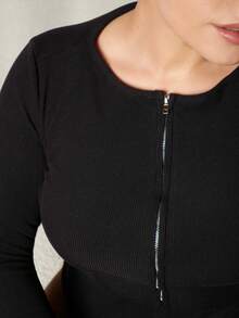 Lupita Cardoza Zip Through Crew Neck Long Sleeve Top Casual Vacation Airport Holiday Cute Back To School Fall Autumn Winter