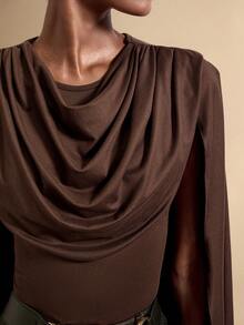 SHEIN Veneréa Top de cuello de cowl de ajuste ceñido de unicolor