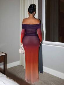 SHEIN SXY 优雅性感露肩渐变网纱连衣裙 - 彩色 - 查看 2