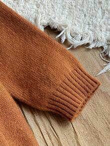 Girls' Fashion Turtleneck Twist Rope Long Sleeve Sweater Dress,Kids Brown Apricot Tan Autumn Dress,Back To School Outing Party Fashionable Knitwear - Brown - View 4