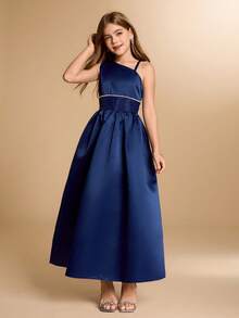 Girls' Long Piano Recital Dress, Christmas Party Gown, Children's Orchestra Choir Dress, Junior Host Princess Dress, Minimalist - Navy Blue - View 5