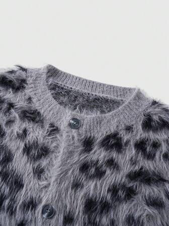 Street Life Men's Leopard Print Long Sleeve Single-Breasted  Knit Cardigan, Autumn/Winter