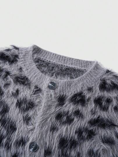 Street Life Cardigan décontracté en tricot à simple boutonnage à manches longues et imprimé léopard pour hommes, automne/hiver