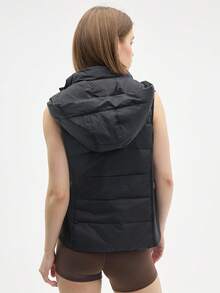 Eassivo Eassivo Women's Black Hooded Puffer Vest,Sleeveless Zipper Lightweight Jacket, Winter Warm Sports Outerwear, Casual Athleisure Layer - Black - View 7