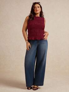 Elaquor Plus Size Casual Solid Color Close-Fitting Tank Top, For Summer Plus Size Christmas - Burgundy - View 4