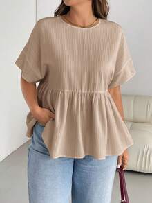 Auralis 大码女装春夏时尚休闲宽松舒适日常百搭修身短袖衬衫，简约风格，凸显曲线，可爱上衣，奶油黄，外出上衣，女士衬衫，欧洲夏季，荷叶边上衣，女士早午餐，商务休闲女装，教师衬衫 - 杏色 - 查看 6