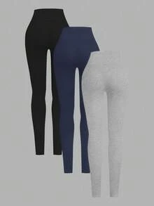 SHEIN EZwear 3件套女士纯色保暖打底裤，秋冬季