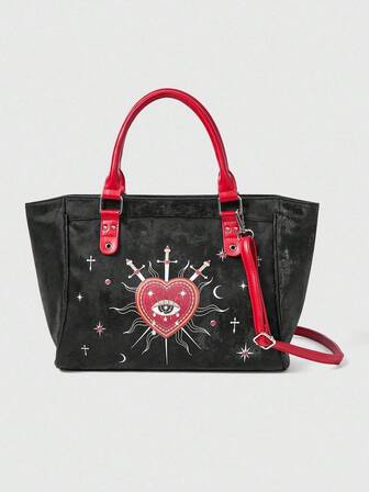 Goth Bolso de viaje de cuero suave con figura de dibujo animado rosa, bolso de fitness y transporte para mujer, bolso de bombardera con ojetes