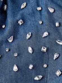 Selenza Women's Rhinestone Embellished Long Sleeve Denim Blouse