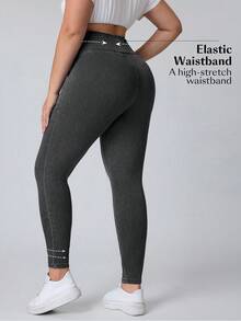 SHEIN Essnce Plus Size Women High Waisted Skinny Stretchy Knit Casual Versatile Denim Jeans - Grey - View 2