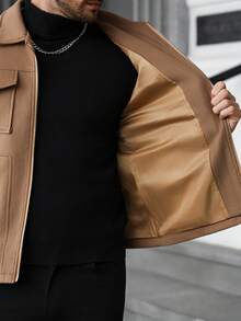 Manfinity Homme Men's Casual Solid Long Sleeve Overcoat For Autumn & Winter - Brown - View 7