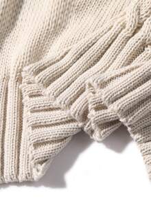 Manfinity Homme Men's Solid Color Turtleneck Long Sleeve Raglan Knit Pullover Sweater - Khaki - View 4