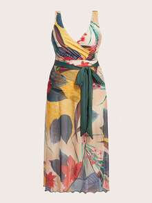 Swim Oasis Kích thước lớn In hoa Cổ v Áo tắm một mảnh Với Che phủ Váy - Nhiều màu - Xem 4