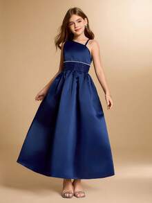 Girls' Long Piano Recital Dress, Christmas Party Gown, Children's Orchestra Choir Dress, Junior Host Princess Dress, Minimalist - Navy Blue - View 4