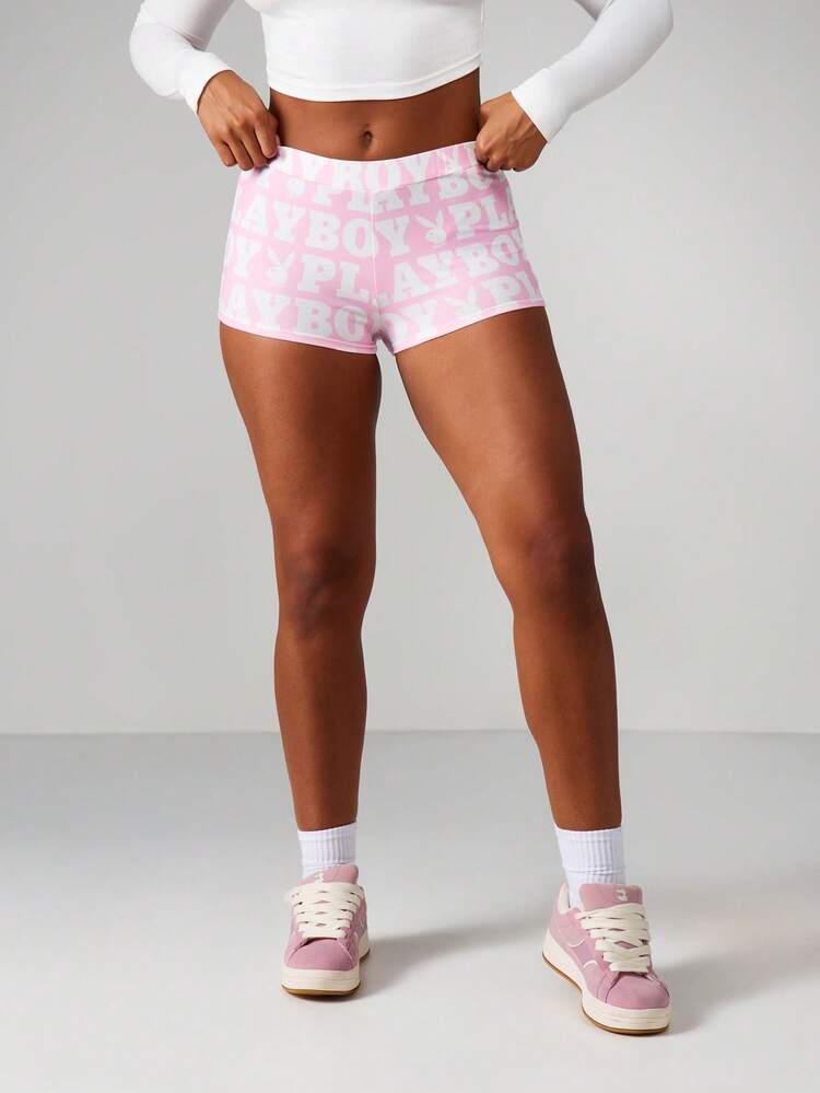 Missguided x Playboy Christmas High Rise Booty Shorts With Print