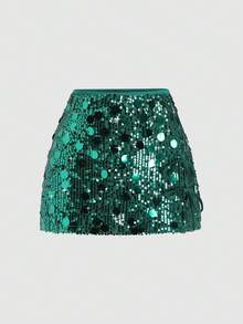 Sweetra 女式时尚多色亮片优雅裙裤 - 墨綠色 - 查看 1