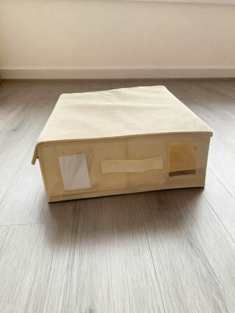 SHEIN Basic living 带窗口整理盒的床上用品套装 - 可折叠亚麻收纳盒，用于床单、枕头和羽绒被套（由于机器缝纫，产品可能有一些松散的线头，这是正常现象，不会影响产品使用）