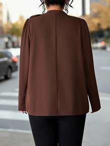 Elenzga Plus Size Women Casual Tie-Up Solid Color Shirt - Brown - View 2