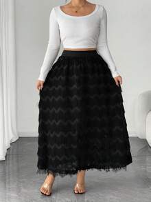 Elenzga Falda de gasa con recortes elegante para mujer de talla grande, otoño/invierno - Negro - Ver 3