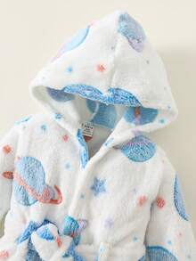 SHEIN Accappatoio con cappuccio per bambino, imbottito, con stampa di pianeti e motivi spaziali, per autunno/inverno, con cintura - Blu - Visualizzare 4