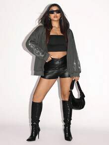 SHEIN ICON Plus Size Autumn/Winter Fashion Flame Rhinestone Sweatshirt - Grey - View 4