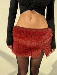 Aloruh Damen Winter Alltagskleidung: Neuer Stil Kunstfell Rock, warm und modisch, taillentiefer Schlitz Slim Fit Rock, Weihnachten, Silvester, Lässig