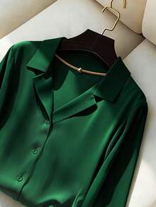 Franclia Ny V-ringad lös passformad blus för kvinnor - Grön - Visa 6