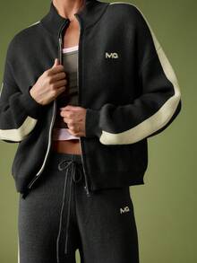 MISSGUIDED Knitted Wide Leg Joggers With Contrast Stripe Detail And Embroidered Logo For Cozy Winter Lounge - Black - View 5