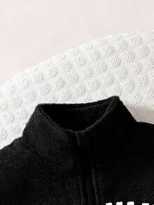 女童秋冬新款绒面字母刺绣高领半拉链弧形下摆长袖上衣和黑色磨毛打底裤套装 - 黑色 - 查看 7