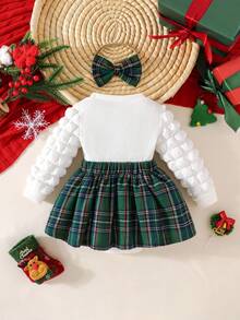 SHEIN Playful Pals 女婴可爱圣诞风连体衣，长袖，带头带装饰 - 綠色 - 查看 2