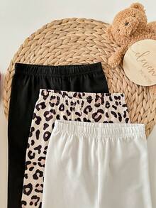 SHEIN LMoss Kids 10条/套 女婴休闲可爱针织纯色弹力腰裤 - 彩色 - 查看 7