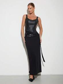 Nuvra Women's Leather Deep V-Neck Tight Fitting Bustier Corset   New Year Clothes Elegant Top Suits For Women  Suitable For Daily Wear, School, Graduation Ceremony, Retro Street, Commute, Leisure, Sports, Home ,New Year - Black - View 3