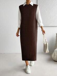 SHEIN LUNE Women's All-Match Versatile Commuter Long Dress - Coffee Brown - View 5