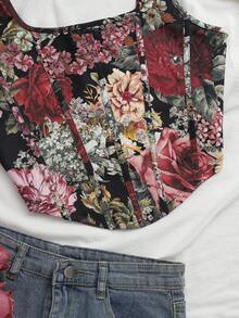 SHEIN VCAY Plus Size Elegant Floral Print Tank Top, Summer - Multicolor - View 5