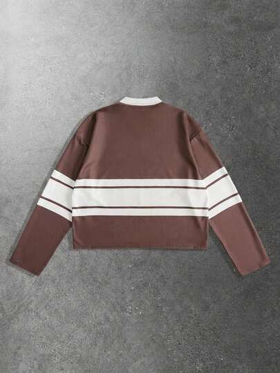 Polo à manches longues imprimé style universitaire pour hommes, automne/hiver