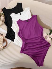 Plus Size Sweater Bodysuits - Purple - View 3