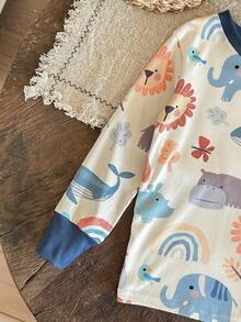 LMoss Kids LMoss Set 2 buc. pentru băieți, top cu guler rotund, tricotat auriu, și colanți, lenjerie de casă casual, croială potrivită, pijama pentru copii, set 2 piese cu mânecă lungă pentru băieți, pijama pentru copii, pijamale cu imprimeu animal pentru copii, stiluri confortabile de toamnă și iarnă. - Multicolor - Vizualizare 6