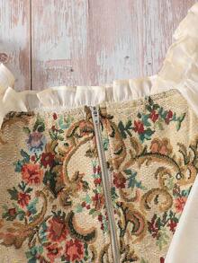 SHEIN Blouse décontractée pour préadolescentes avec manches bouffantes, patchwork floral sur fond unicolore. Blouse à manches longues avec motif floral, col carré pour préadolescentes et adolescentes. Blouse fleurie pour préadolescentes et adolescentes