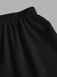 SHEIN EZwear 女士休闲度假阔腿裤，刺绣小马图案，适合夏季度假 - 黑色 - 查看 7